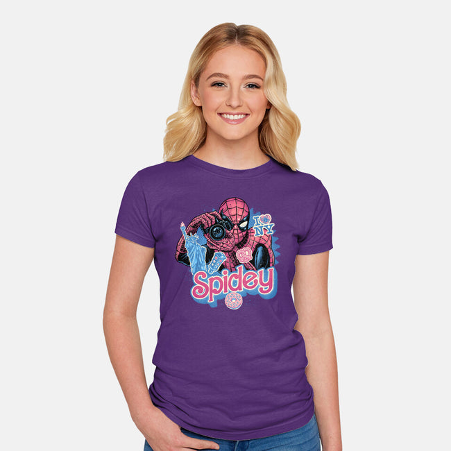 Spidey In New York City-Womens-Fitted-Tee-glitchygorilla