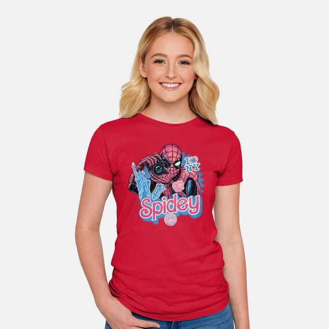 Spidey In New York City-Womens-Fitted-Tee-glitchygorilla