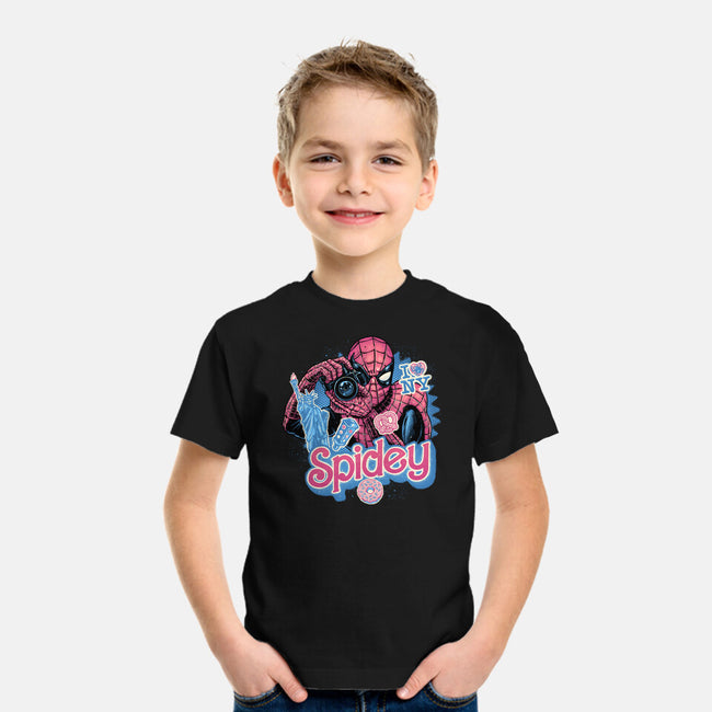 Spidey In New York City-Youth-Basic-Tee-glitchygorilla