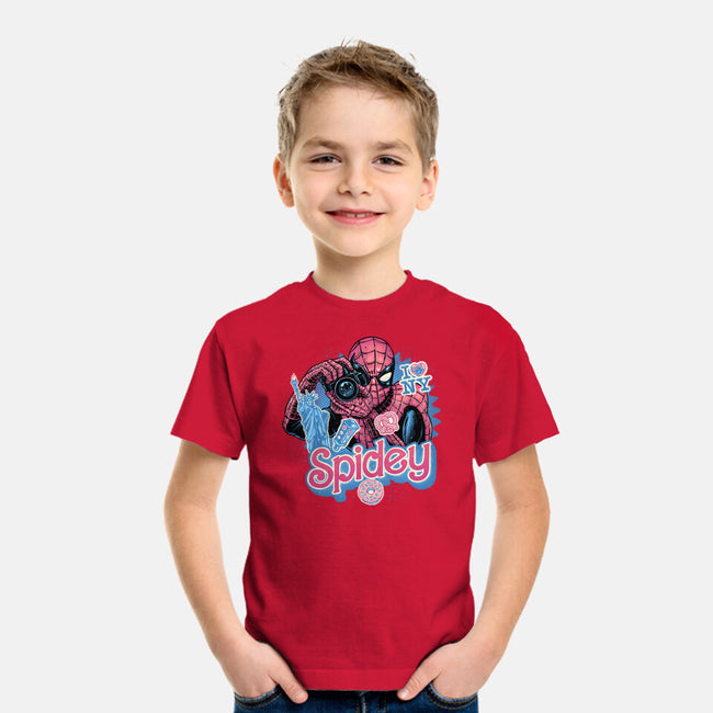 Spidey In New York City-Youth-Basic-Tee-glitchygorilla