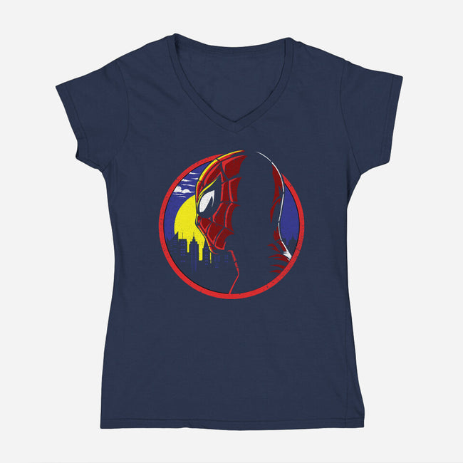 Spidey Tracy-Womens-V-Neck-Tee-dandingeroz