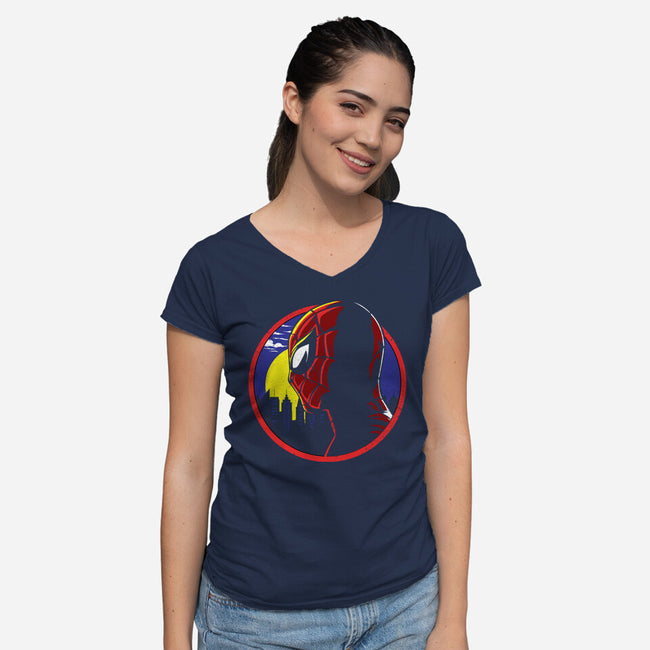 Spidey Tracy-Womens-V-Neck-Tee-dandingeroz