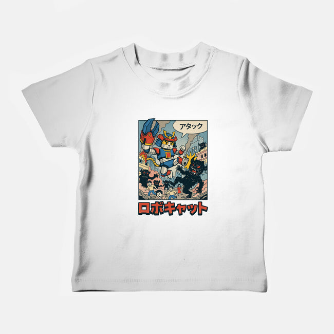 Robocat Attack-Baby-Basic-Tee-GODZILLARGE
