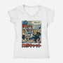 Robocat Attack-Womens-V-Neck-Tee-GODZILLARGE