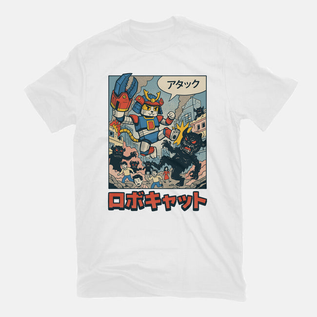 Robocat Attack-Womens-Basic-Tee-GODZILLARGE