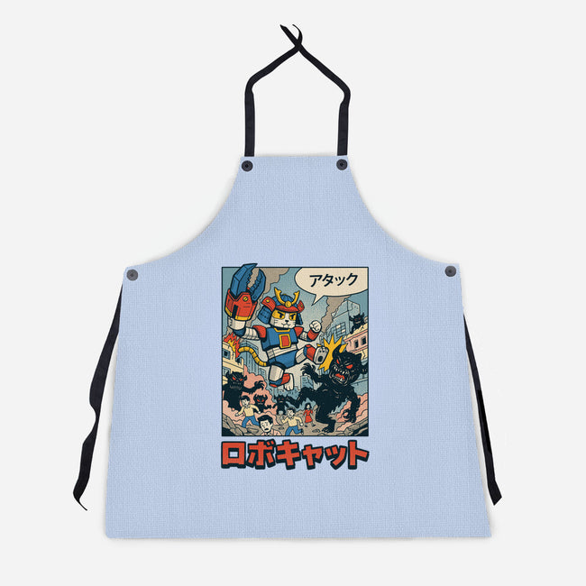 Robocat Attack-Unisex-Kitchen-Apron-GODZILLARGE