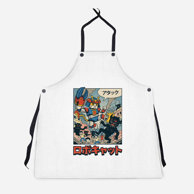 Robocat Attack-Unisex-Kitchen-Apron-GODZILLARGE