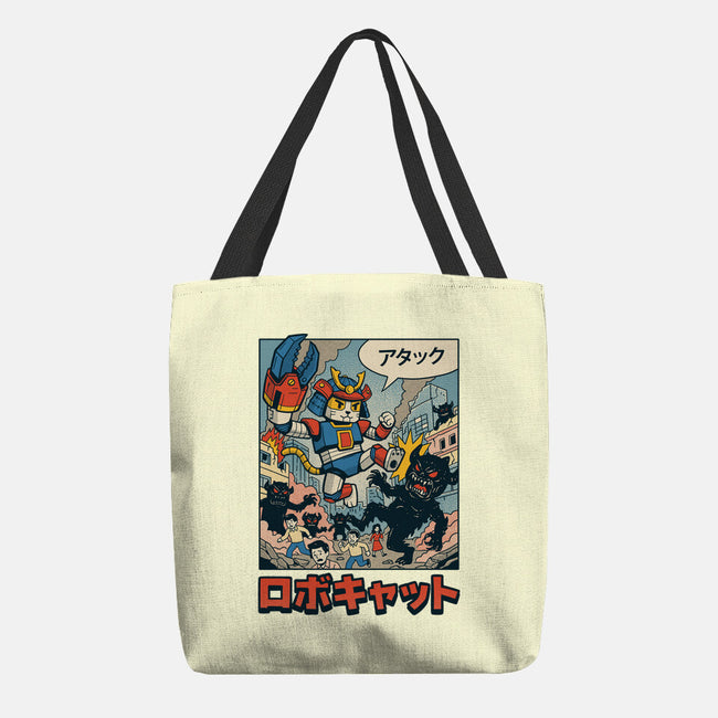 Robocat Attack-None-Basic Tote-Bag-GODZILLARGE