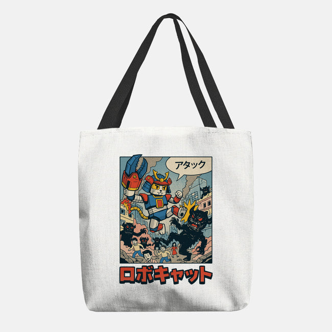 Robocat Attack-None-Basic Tote-Bag-GODZILLARGE