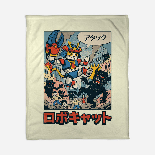 Robocat Attack-None-Fleece-Blanket-GODZILLARGE