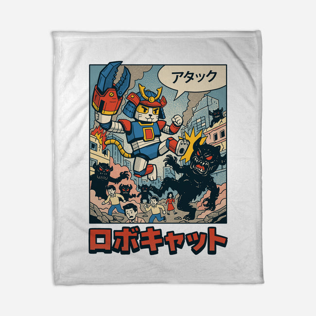 Robocat Attack-None-Fleece-Blanket-GODZILLARGE