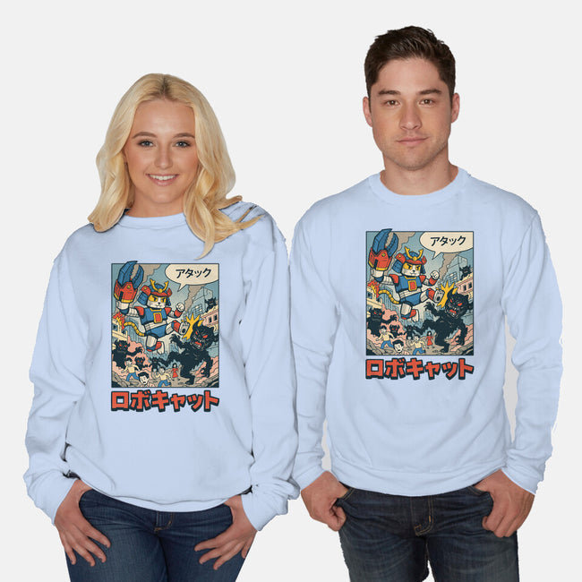 Robocat Attack-Unisex-Crew Neck-Sweatshirt-GODZILLARGE