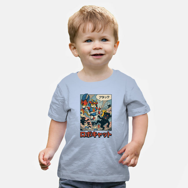Robocat Attack-Baby-Basic-Tee-GODZILLARGE