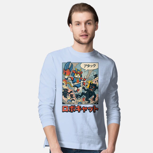 Robocat Attack-Mens-Long Sleeved-Tee-GODZILLARGE