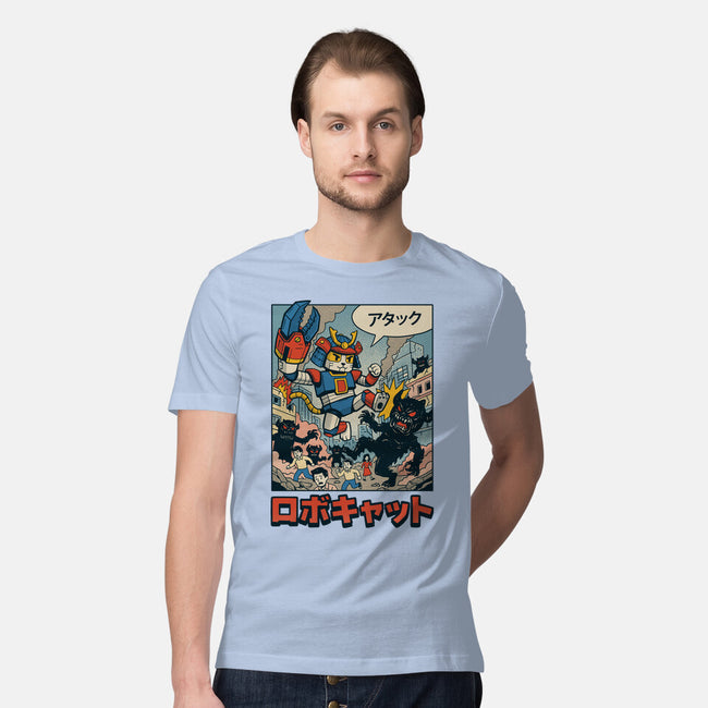 Robocat Attack-Mens-Premium-Tee-GODZILLARGE