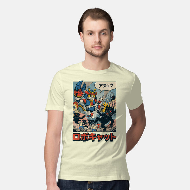 Robocat Attack-Mens-Premium-Tee-GODZILLARGE