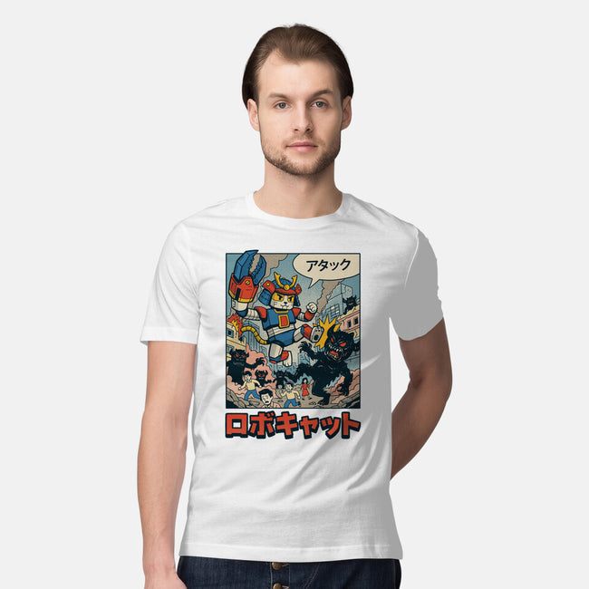 Robocat Attack-Mens-Premium-Tee-GODZILLARGE