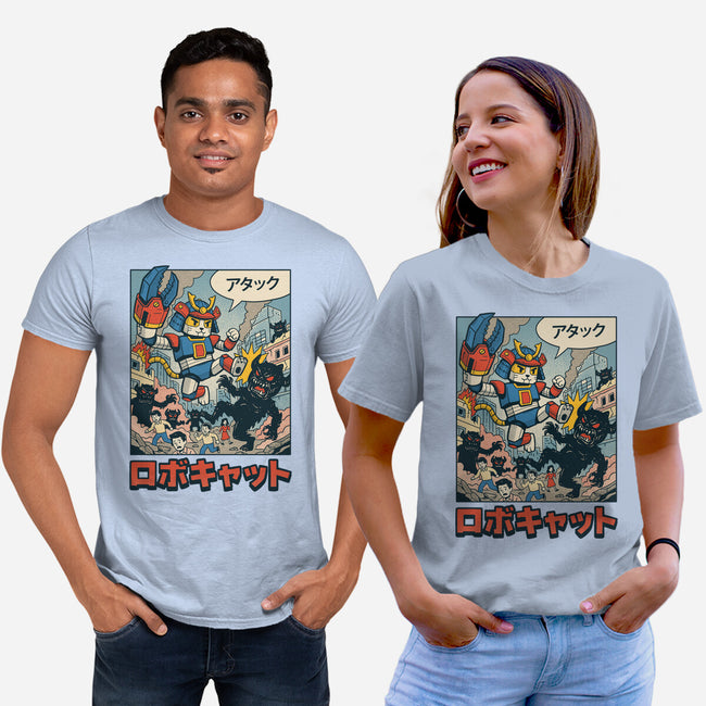 Robocat Attack-Unisex-Basic-Tee-GODZILLARGE