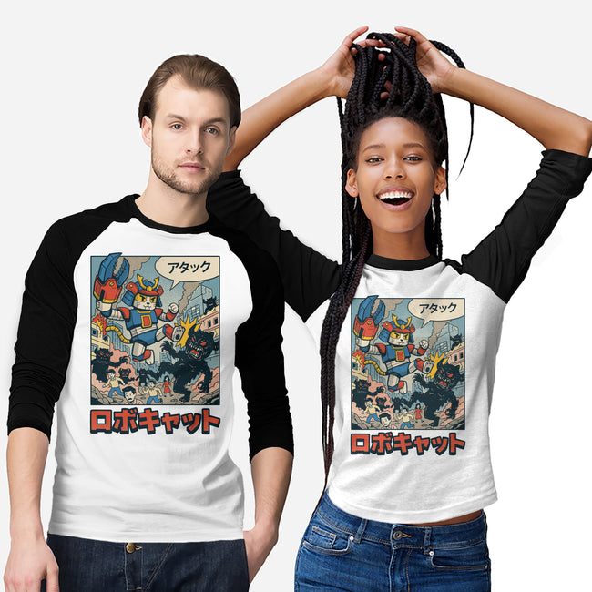 Robocat Attack-Unisex-Baseball-Tee-GODZILLARGE