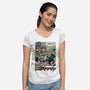 Robocat Attack-Womens-V-Neck-Tee-GODZILLARGE