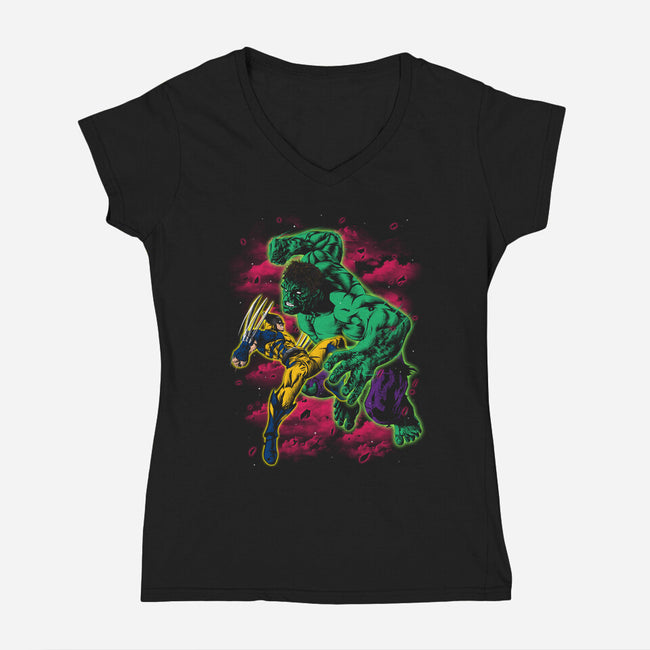 Savage Meets Steel-Womens-V-Neck-Tee-zybbhorn