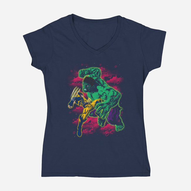 Savage Meets Steel-Womens-V-Neck-Tee-zybbhorn