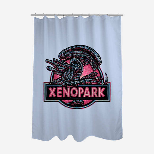 Welcome To Xenopark-None-Polyester-Shower Curtain-glitchygorilla