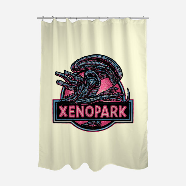 Welcome To Xenopark-None-Polyester-Shower Curtain-glitchygorilla
