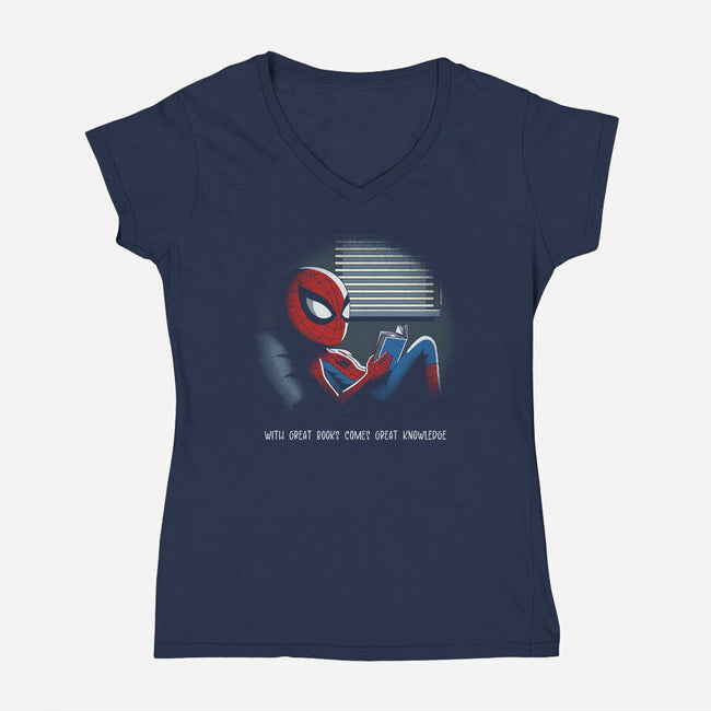 With Great Books Comes Great Knowledge-Womens-V-Neck-Tee-Popnotic
