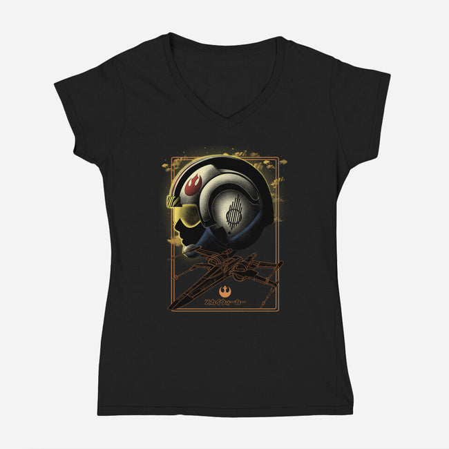 X-Wing Knight Night Sky-Womens-V-Neck-Tee-Astrobot Invention