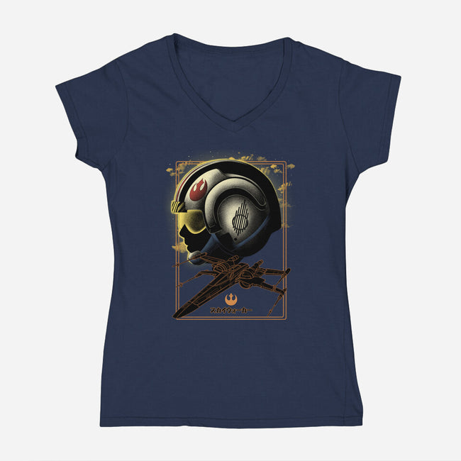 X-Wing Knight Night Sky-Womens-V-Neck-Tee-Astrobot Invention