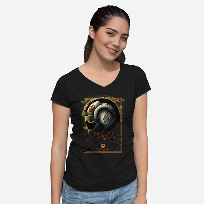 X-Wing Knight Night Sky-Womens-V-Neck-Tee-Astrobot Invention