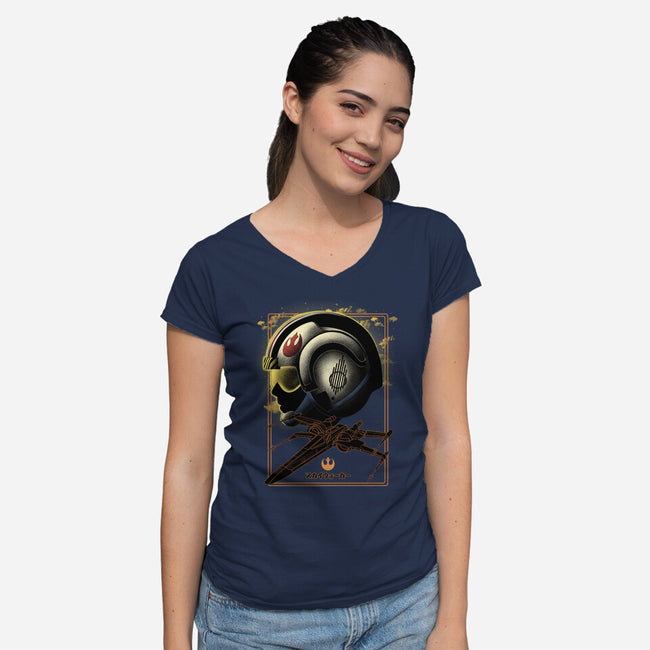 X-Wing Knight Night Sky-Womens-V-Neck-Tee-Astrobot Invention