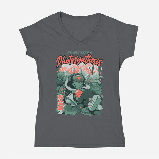 Powered By Photosynthesis-Womens-V-Neck-Tee-Bruno Mota