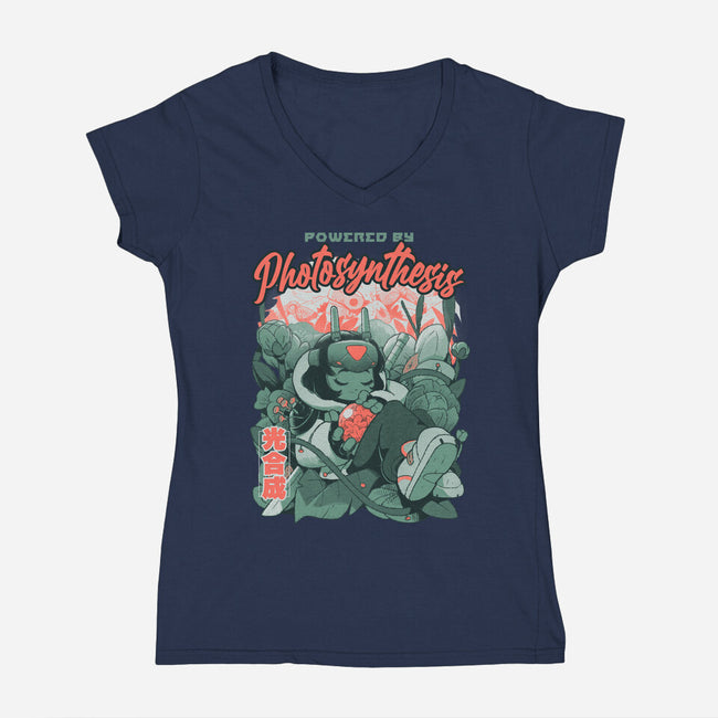 Powered By Photosynthesis-Womens-V-Neck-Tee-Bruno Mota