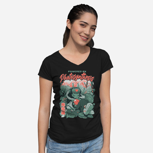 Powered By Photosynthesis-Womens-V-Neck-Tee-Bruno Mota