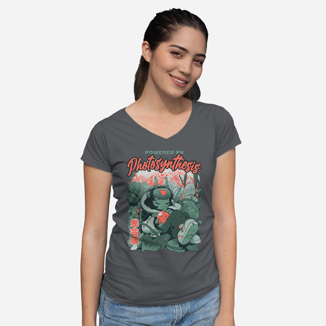Powered By Photosynthesis-Womens-V-Neck-Tee-Bruno Mota
