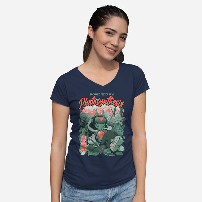 Powered By Photosynthesis-Womens-V-Neck-Tee-Bruno Mota
