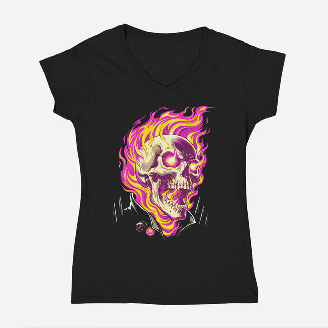 Firey Ride-Womens-V-Neck-Tee-CappO