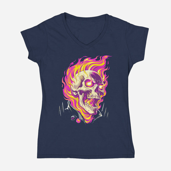 Firey Ride-Womens-V-Neck-Tee-CappO