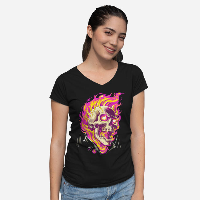 Firey Ride-Womens-V-Neck-Tee-CappO