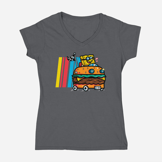 Burger Car-Womens-V-Neck-Tee-krisren28