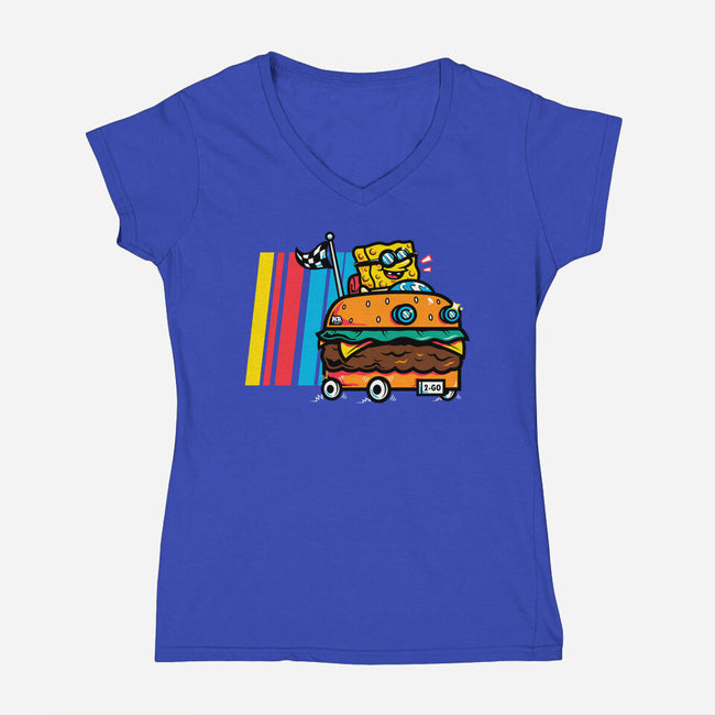 Burger Car-Womens-V-Neck-Tee-krisren28