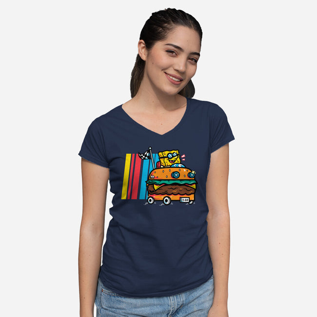 Burger Car-Womens-V-Neck-Tee-krisren28