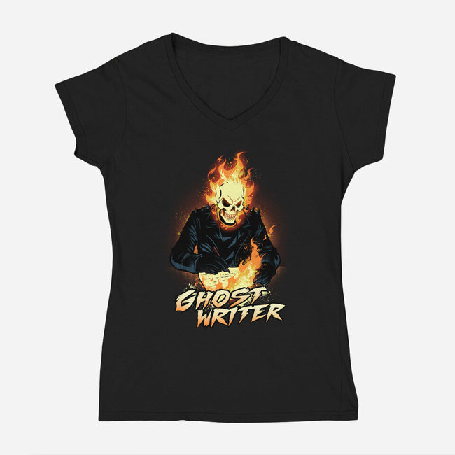 The Ghost Writer-Womens-V-Neck-Tee-dandingeroz