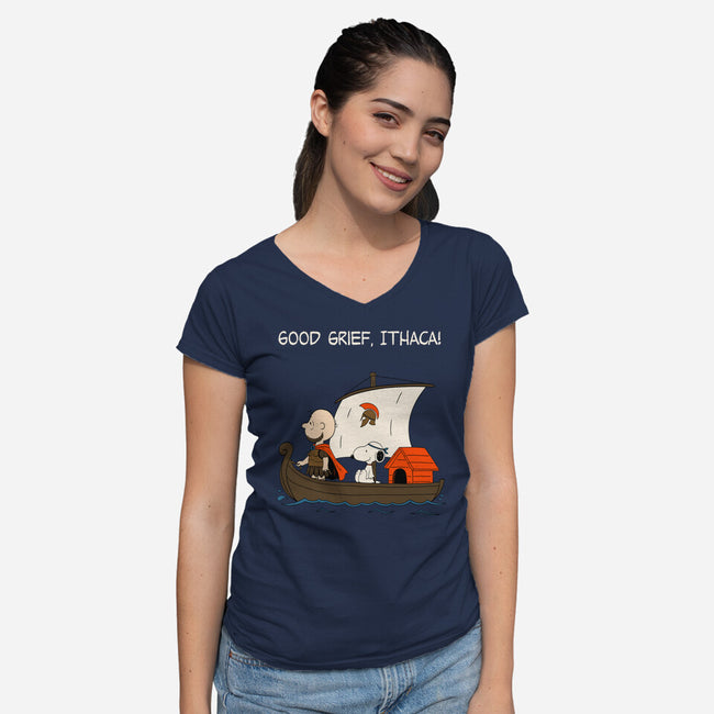 Good Grief Ithaca-Womens-V-Neck-Tee-Mattania