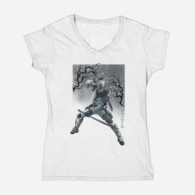 Grey Vigilante Sumi-E-Womens-V-Neck-Tee-Astrobot Invention