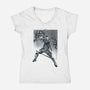 Grey Vigilante Sumi-E-Womens-V-Neck-Tee-Astrobot Invention