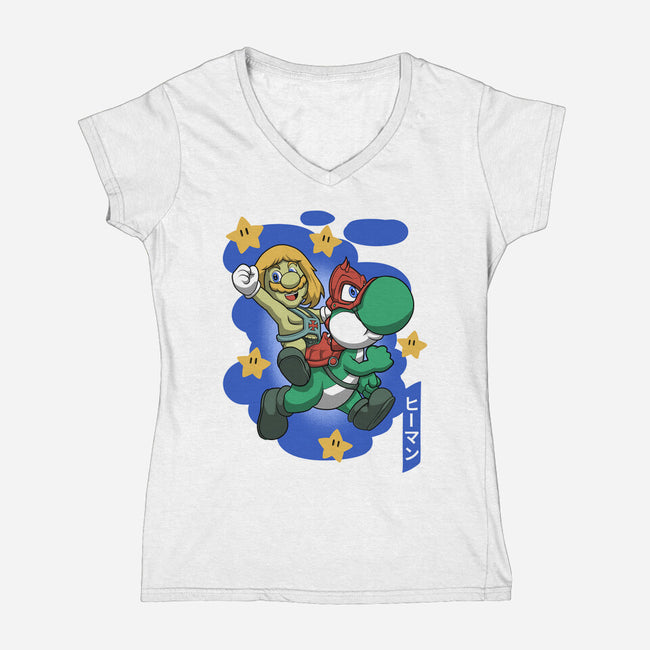 Mushroom Master-Womens-V-Neck-Tee-Astrobot Invention