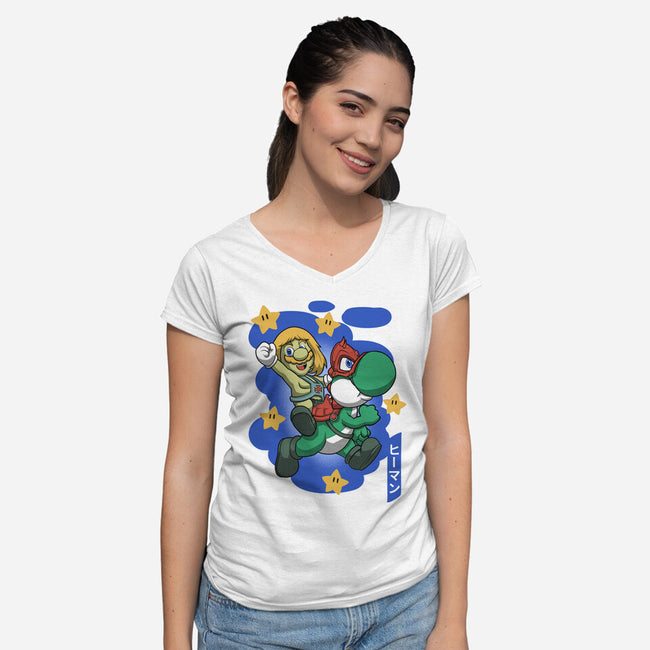 Mushroom Master-Womens-V-Neck-Tee-Astrobot Invention